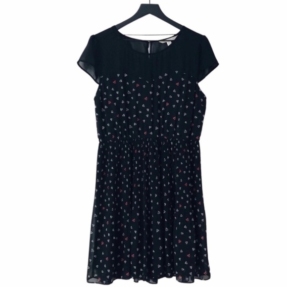 Lauren Conrad Sheer Mesh Cocktail Black Pink Hearts Fit & Flare Party Dress - Picture 1 of 9